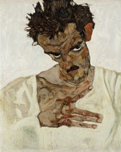Egon Schiele: "Selbstbildnis mit gesenktem Kopf", 1912