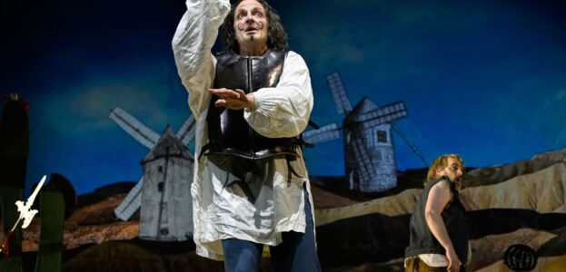 DON QUIJOTE (UA)
von Peter Jordan, frei nach Cervantes
Regie: Peter Jordan & Leonhard Koppelmann
 
Regie: Peter Jordan, Leonhard Koppelmann
Bühne: Stefanie Bruhn
Kostüme: Barbara Aigner
Video: Meike Fehre
Dramaturgie: Katrin Spira
Licht: Marcel Heyde
 
Auf dem Bild
Don Quijote von Peter Jordan, frei nach Cervantes
Regie: Peter Jordan, Leonhard Koppelmann
Holger Stockhaus, dahinter Sebastian Reiß
 
Foto: Thomas Aurin
